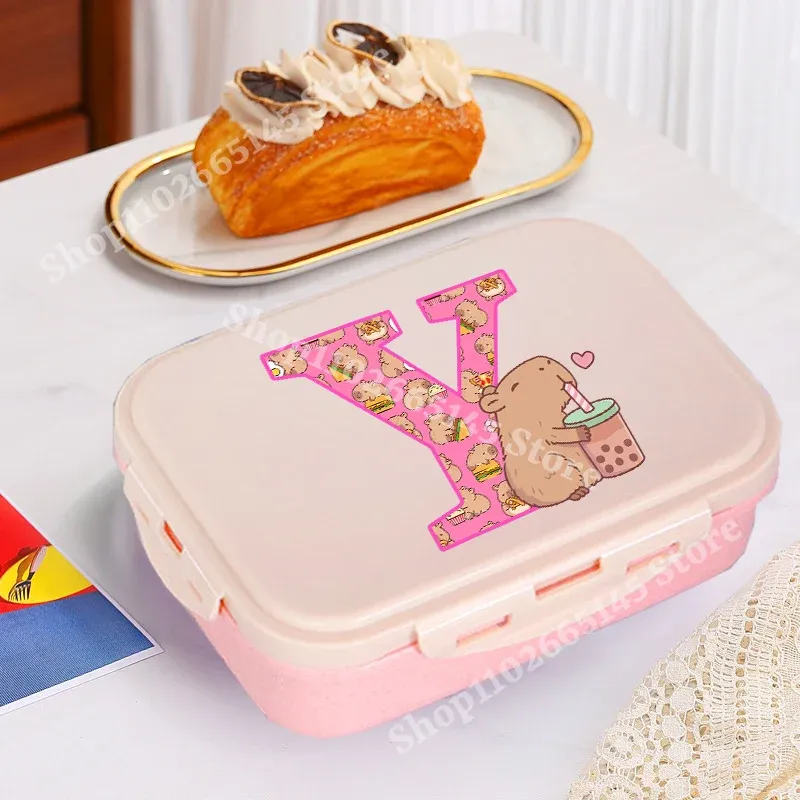 Boîte à déjeuner Capybara mignonne pour filles, avec lettres A-Z, boîte bento pour enfants, idéale pour l'école et le pique-nique, conteneur de rangement alimentaire, étui enfant, cadeau 18