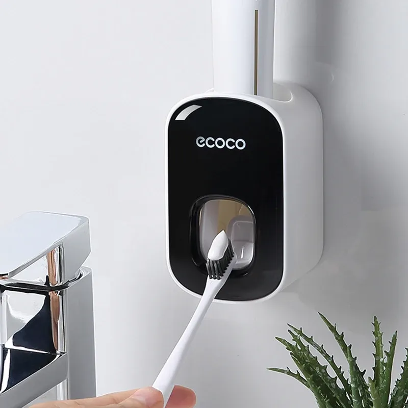 Distributeur automatique de dentifrice, presse-dentifrice, anti-poussière, support mural pour brosse à dents, ensemble d'accessoires de salle de bains 2