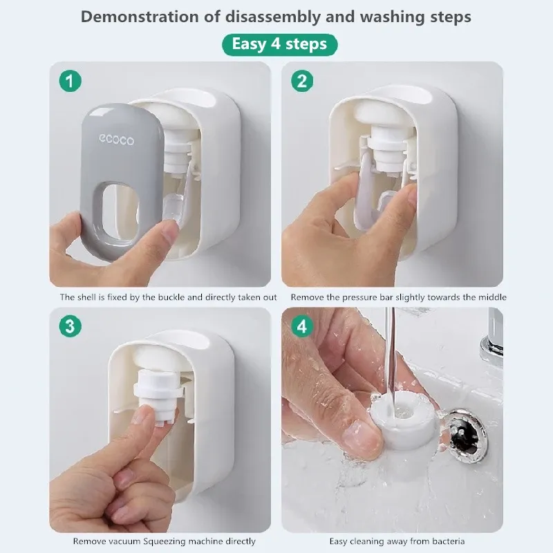 Distributeur automatique de dentifrice, presse-dentifrice, anti-poussière, support mural pour brosse à dents, ensemble d'accessoires de salle de bains 3