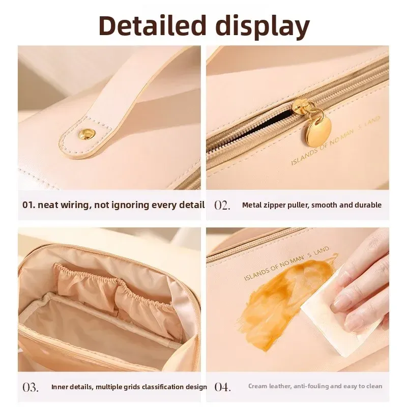 Organisateur de maquillage de voyage en cuir pour femme, trousse de toilette portable à fermeture éclair 6