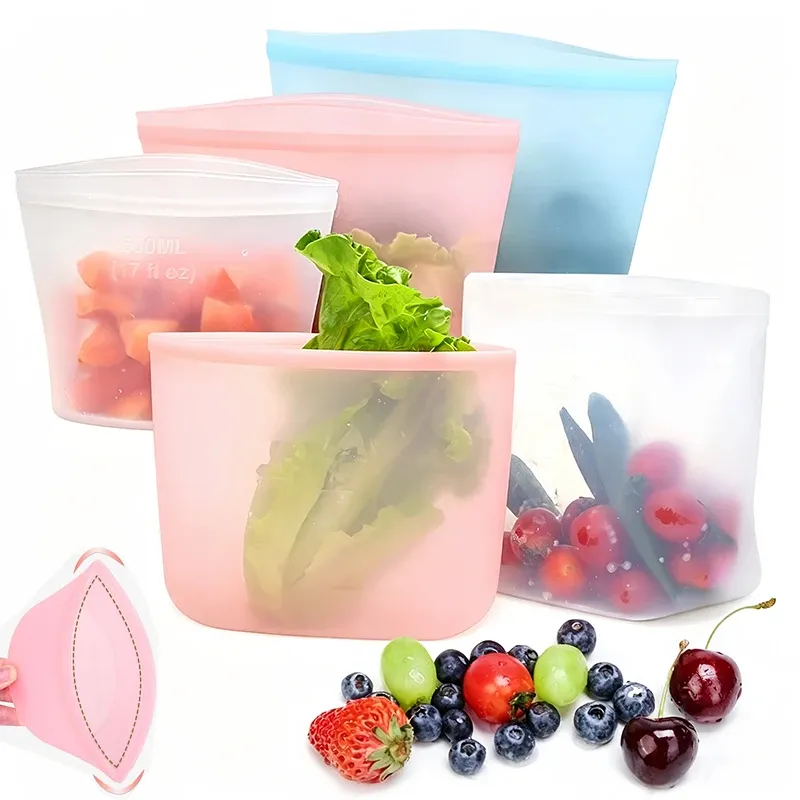 Sacs de conservation alimentaire réutilisables en silicone, lot de 3, étanches, compatibles micro-ondes et lave-vaisselle - Image 1