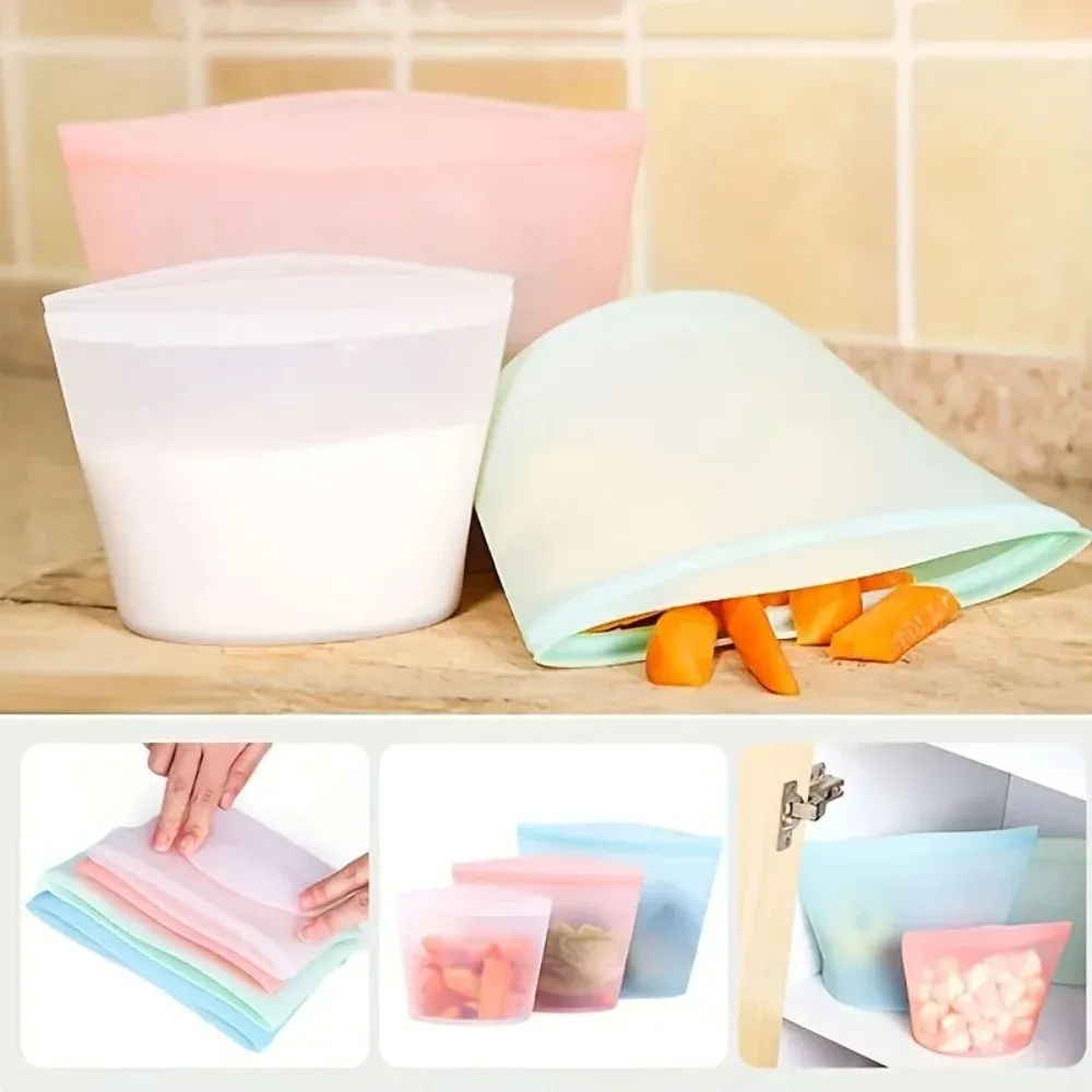 Sacs de conservation alimentaire réutilisables en silicone, lot de 3, étanches, compatibles micro-ondes et lave-vaisselle 3