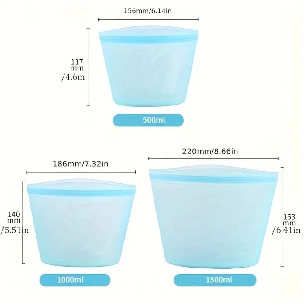 Sacs de conservation alimentaire réutilisables en silicone, lot de 3, étanches, compatibles micro-ondes et lave-vaisselle 6