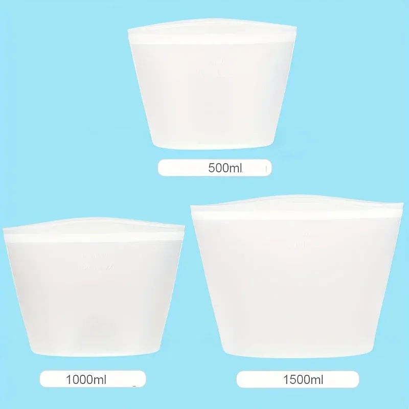 Sacs de conservation alimentaire réutilisables en silicone, lot de 3, étanches, compatibles micro-ondes et lave-vaisselle 8