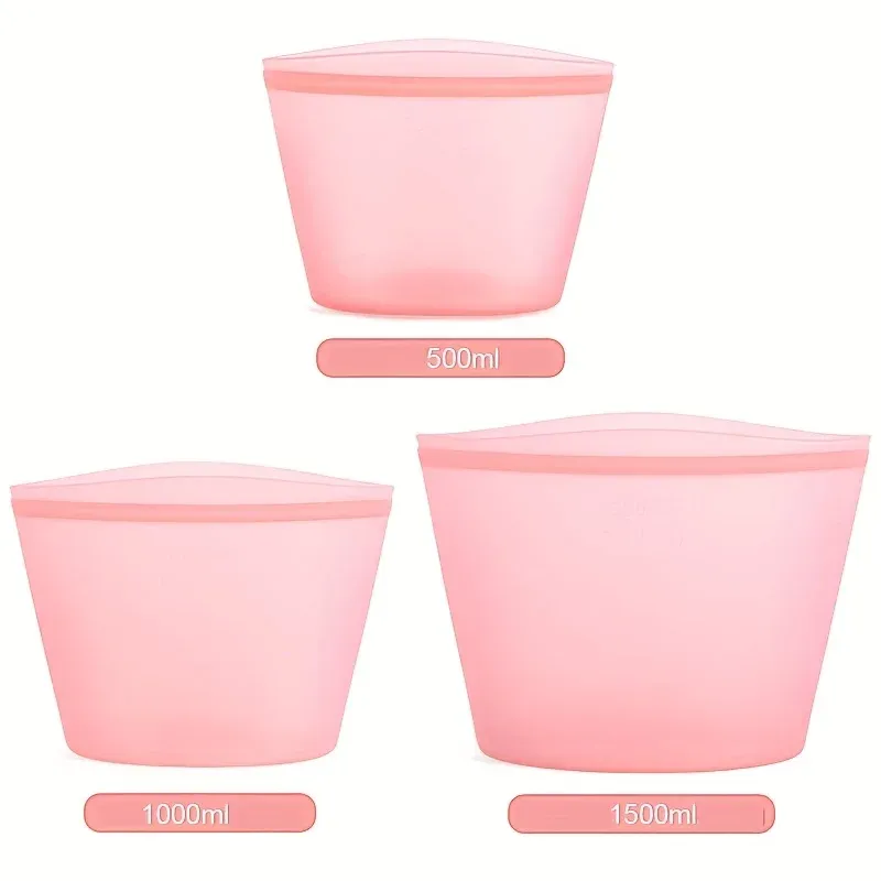 Sacs de conservation alimentaire réutilisables en silicone, lot de 3, étanches, compatibles micro-ondes et lave-vaisselle 9