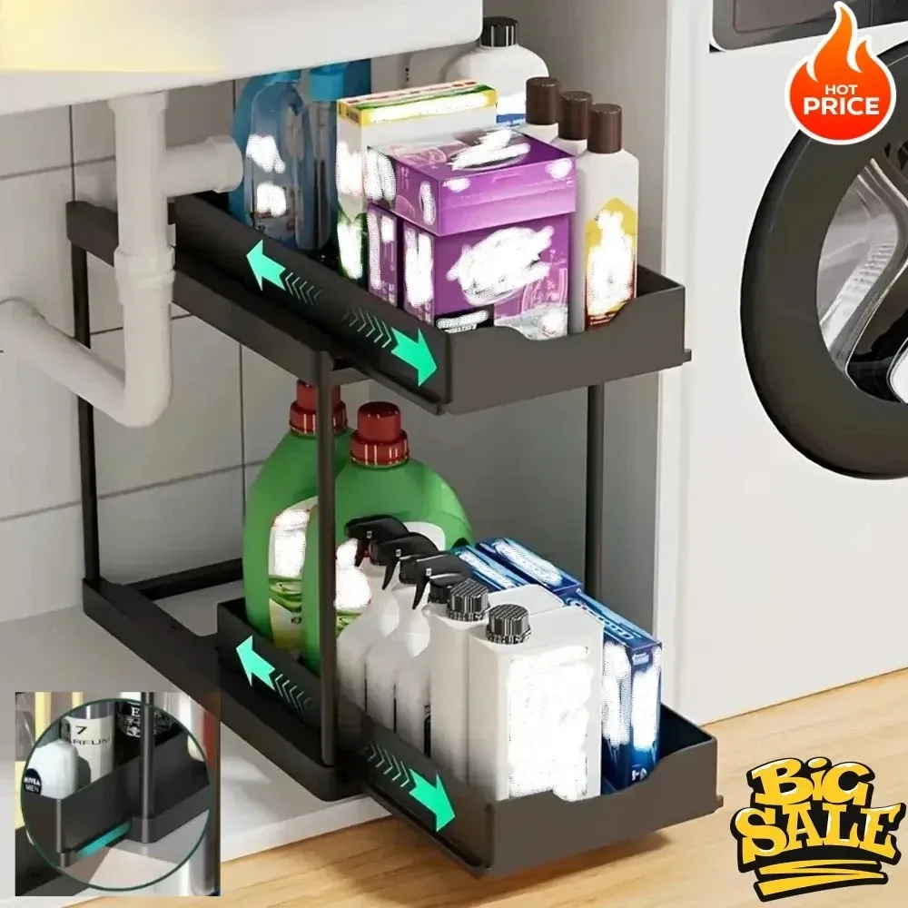Ce titre est déjà en français. Voici une version plus claire et professionnelle :

Étagère coulissante multifonction à 2 niveaux pour meuble sous évier, gain de place pour cuisine et salle de bain 2