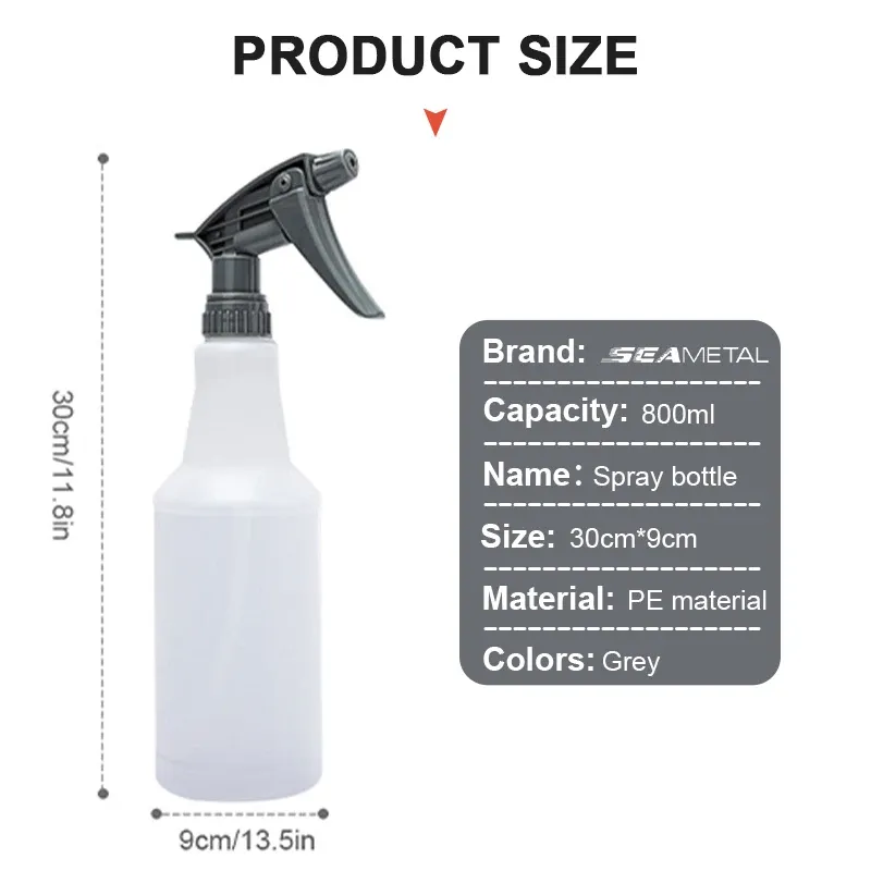 Pulvérisateur rechargeable portable de 800 ml en plastique PE, flacon vide avec buse réglable pour l'arrosage de jardin et l'entretien de voiture 2