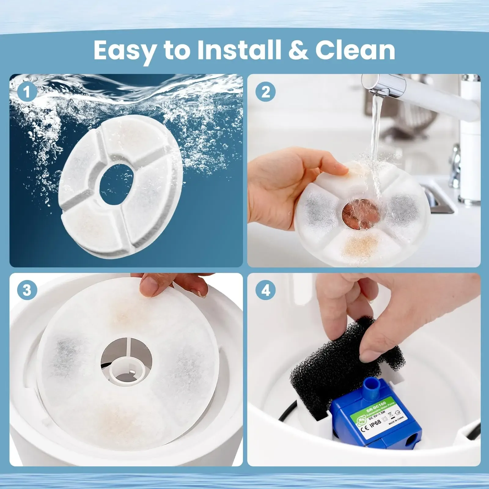 Filtre à charbon actif pour eau d'animal
