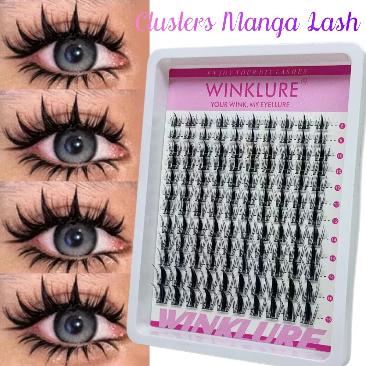 WINKLURE Bouquets de cils Fairy Lash, extensions de cils effet naturel, style manga, effet wispy, courbure D, 120 pièces, 8-16 mm - Image 1