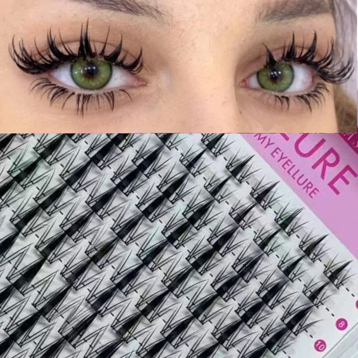 Détail des bouquets de cils effet wispy