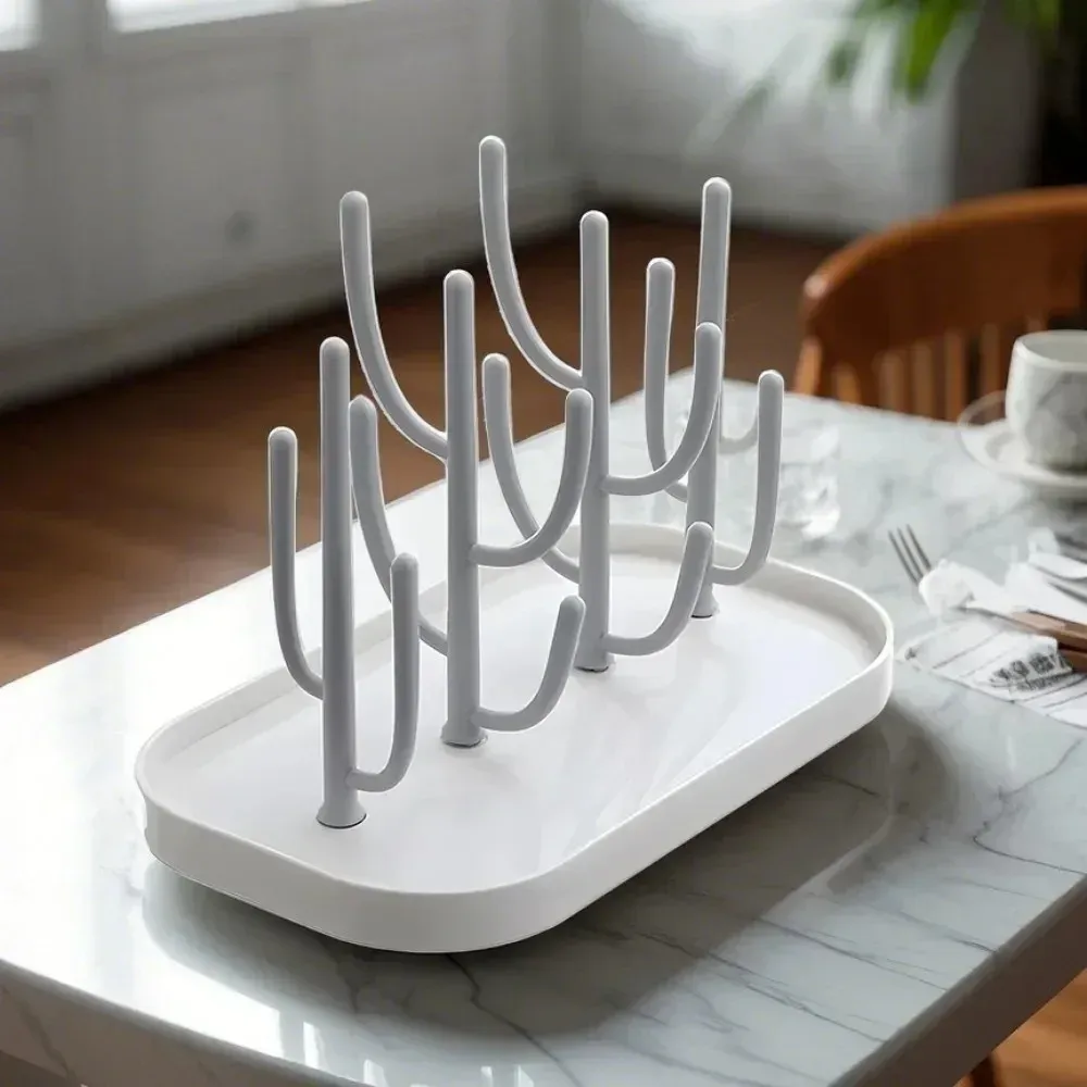 Étagère à bouteilles anti-poussière, égouttoir pliable multifonction, support de séchage pour biberons, rangement pour sucettes et gourdes 5