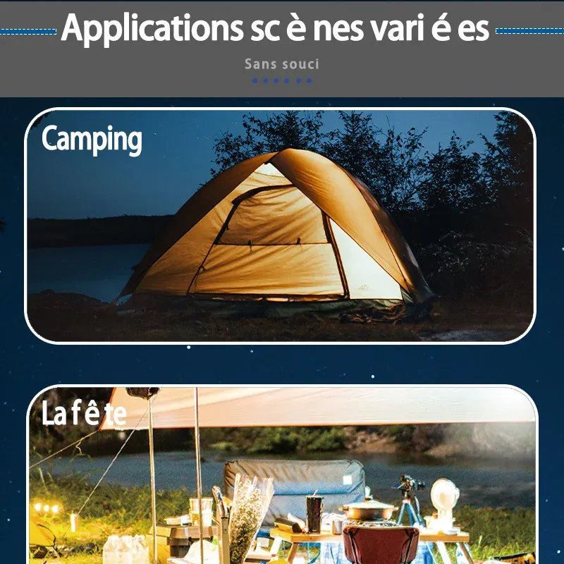 Lampe de camping fixée sur une surface métallique