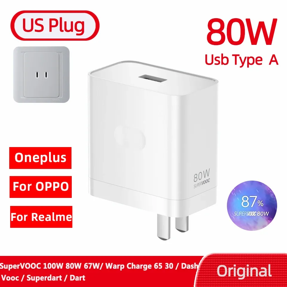 Chargeur d'origine OnePlus SuperVOOC 100 W, adaptateur secteur USB-A, prise EU, 80 W, avec câble USB Type-C à charge rapide, compatible OnePlus 13, 12, 11, 10 Pro, Nord CE 3 et 5 9