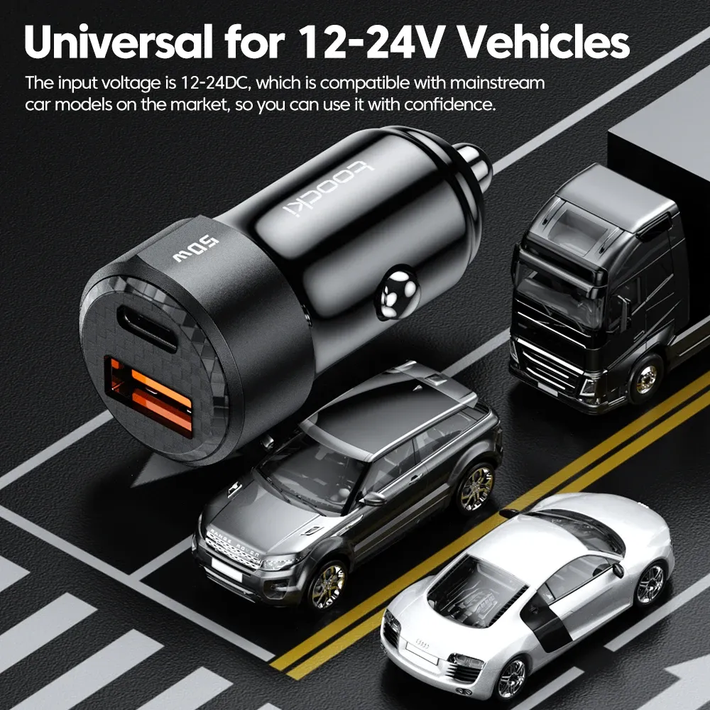 Chargeur de voiture USB Type-C Toocki, charge rapide 50 W compatible iPhone 12/13/14, Huawei, Samsung et Xiaomi POCO, avec Power Delivery 4.0 et Quick Charge 3.0 3