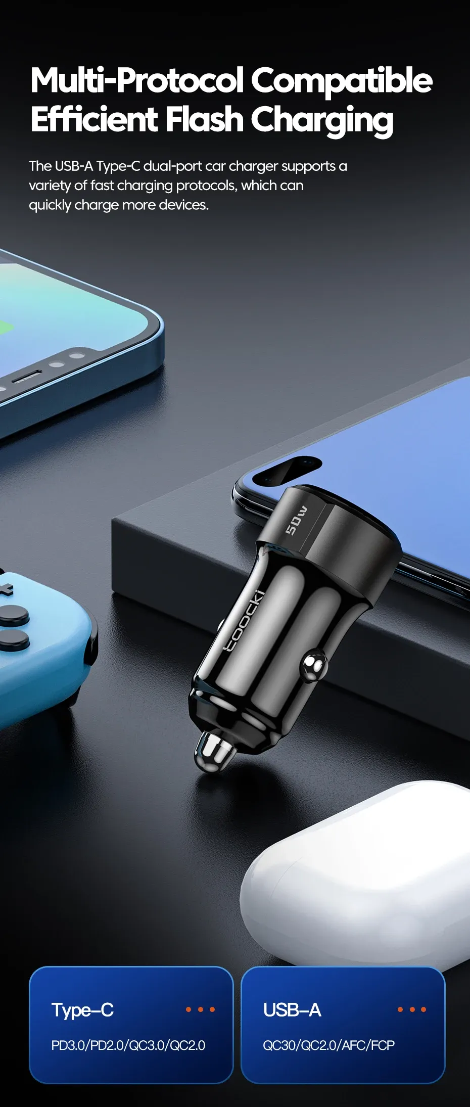 Compatibilité multiprotocole du chargeur de voiture