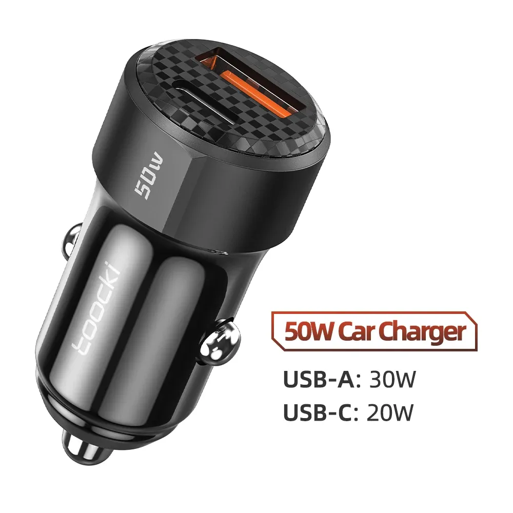 Chargeur de voiture USB Type-C Toocki, charge rapide 50 W compatible iPhone 12/13/14, Huawei, Samsung et Xiaomi POCO, avec Power Delivery 4.0 et Quick Charge 3.0 10