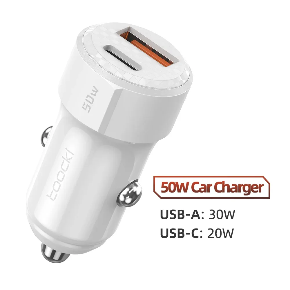 Chargeur de voiture USB Type-C Toocki, charge rapide 50 W compatible iPhone 12/13/14, Huawei, Samsung et Xiaomi POCO, avec Power Delivery 4.0 et Quick Charge 3.0 9