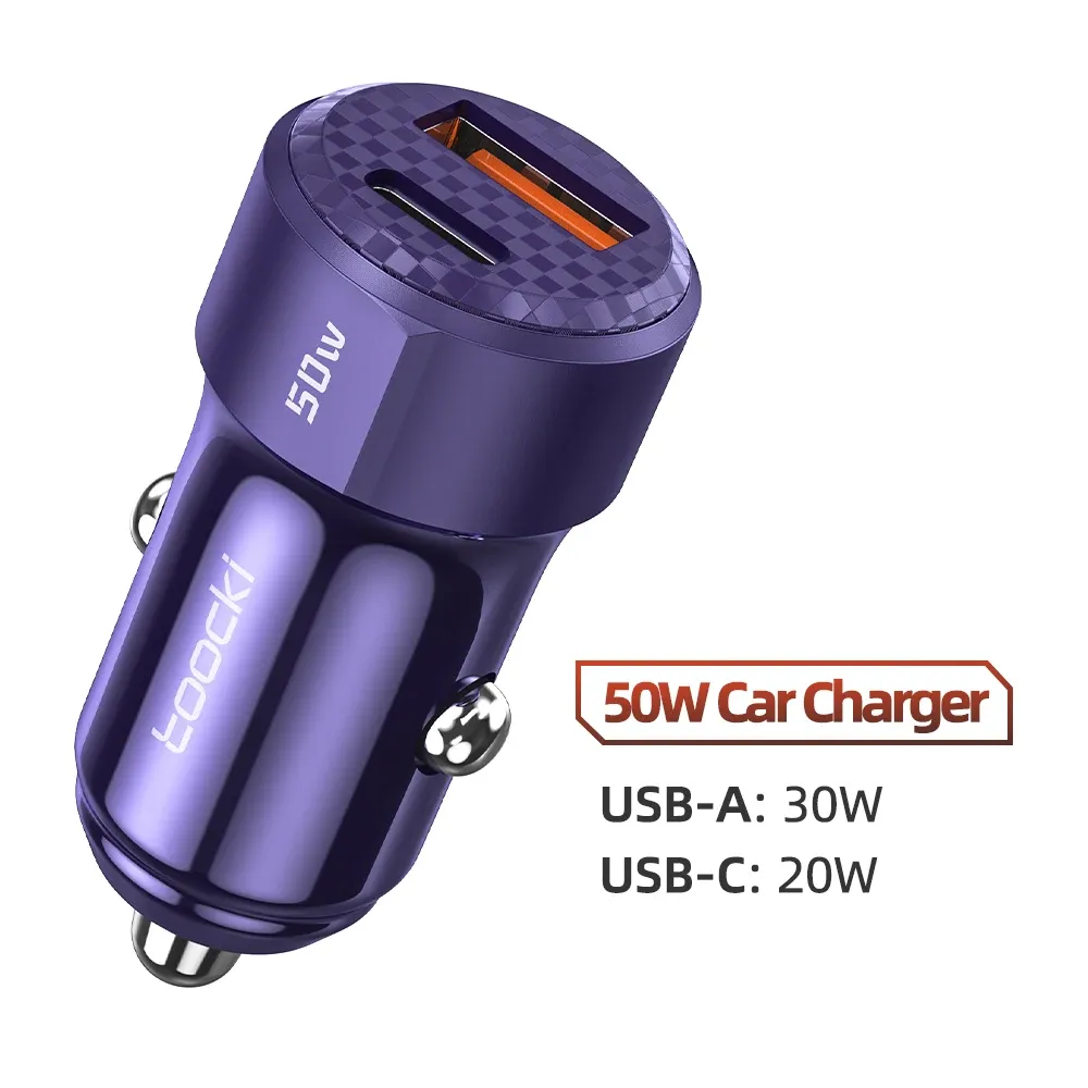 Chargeur de voiture USB Type-C Toocki, charge rapide 50 W compatible iPhone 12/13/14, Huawei, Samsung et Xiaomi POCO, avec Power Delivery 4.0 et Quick Charge 3.0 7