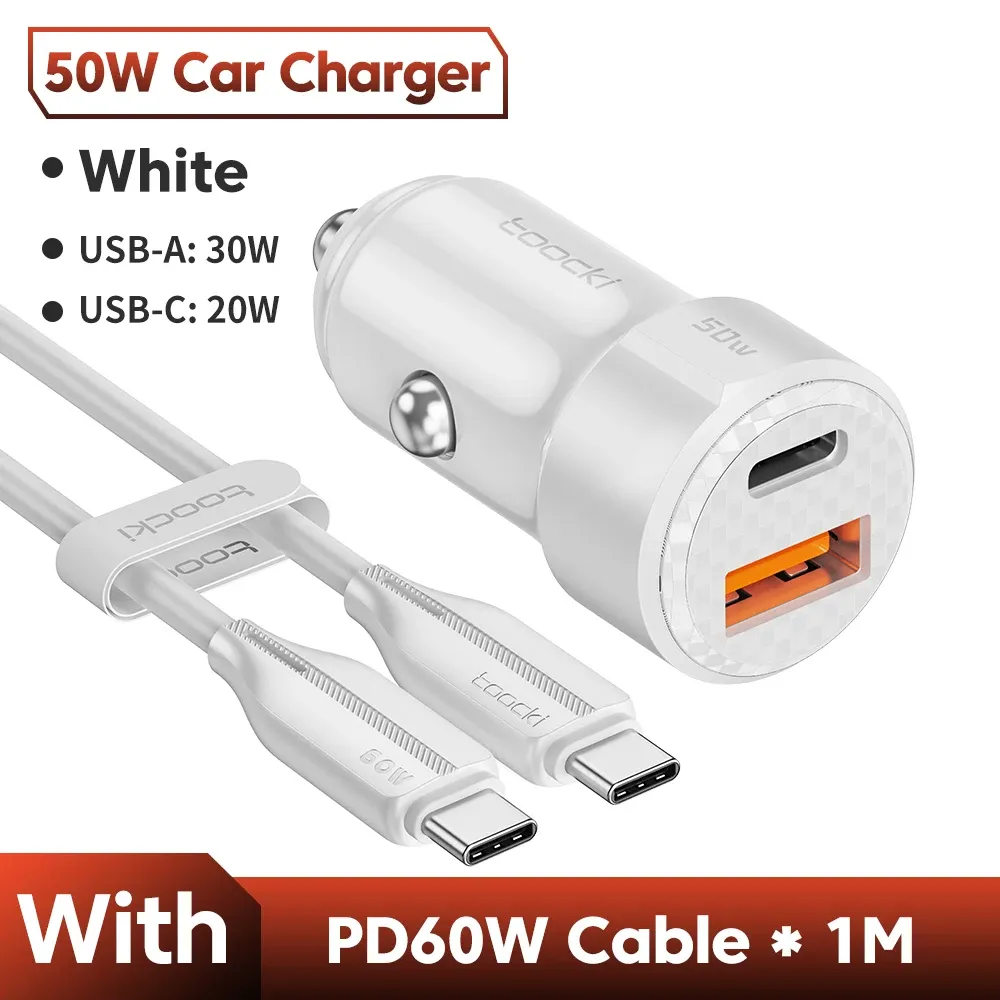 Chargeur de voiture USB Type-C Toocki, charge rapide 50 W compatible iPhone 12/13/14, Huawei, Samsung et Xiaomi POCO, avec Power Delivery 4.0 et Quick Charge 3.0 12