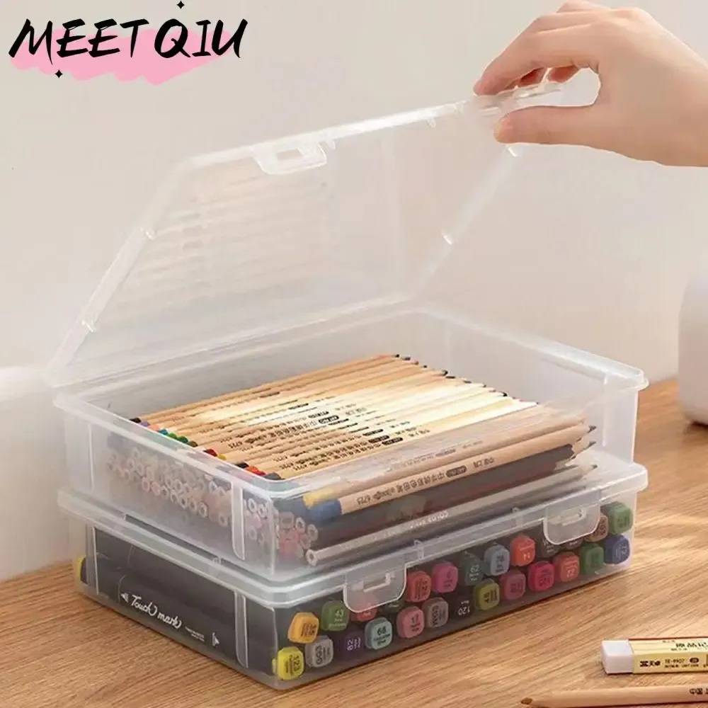 Boîte de rangement transparente en plastique à couvercle anti-poussière, portable et grande capacité, format A4 et A5, pour papeterie et bijoux (1 pièce) - Image 1