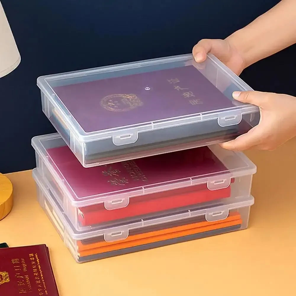 Boîte de rangement transparente en plastique à couvercle anti-poussière, portable et grande capacité, format A4 et A5, pour papeterie et bijoux (1 pièce) 3