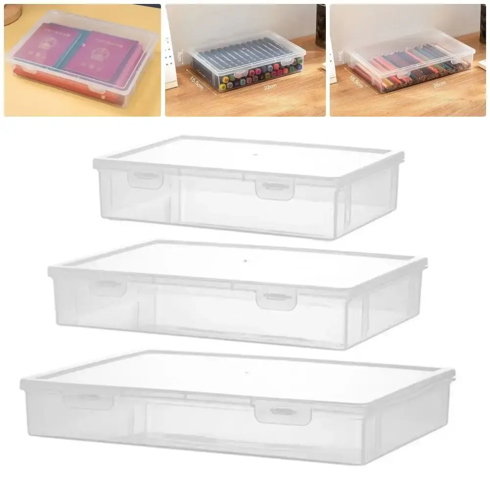Boîte de rangement transparente en plastique à couvercle anti-poussière, portable et grande capacité, format A4 et A5, pour papeterie et bijoux (1 pièce) 5