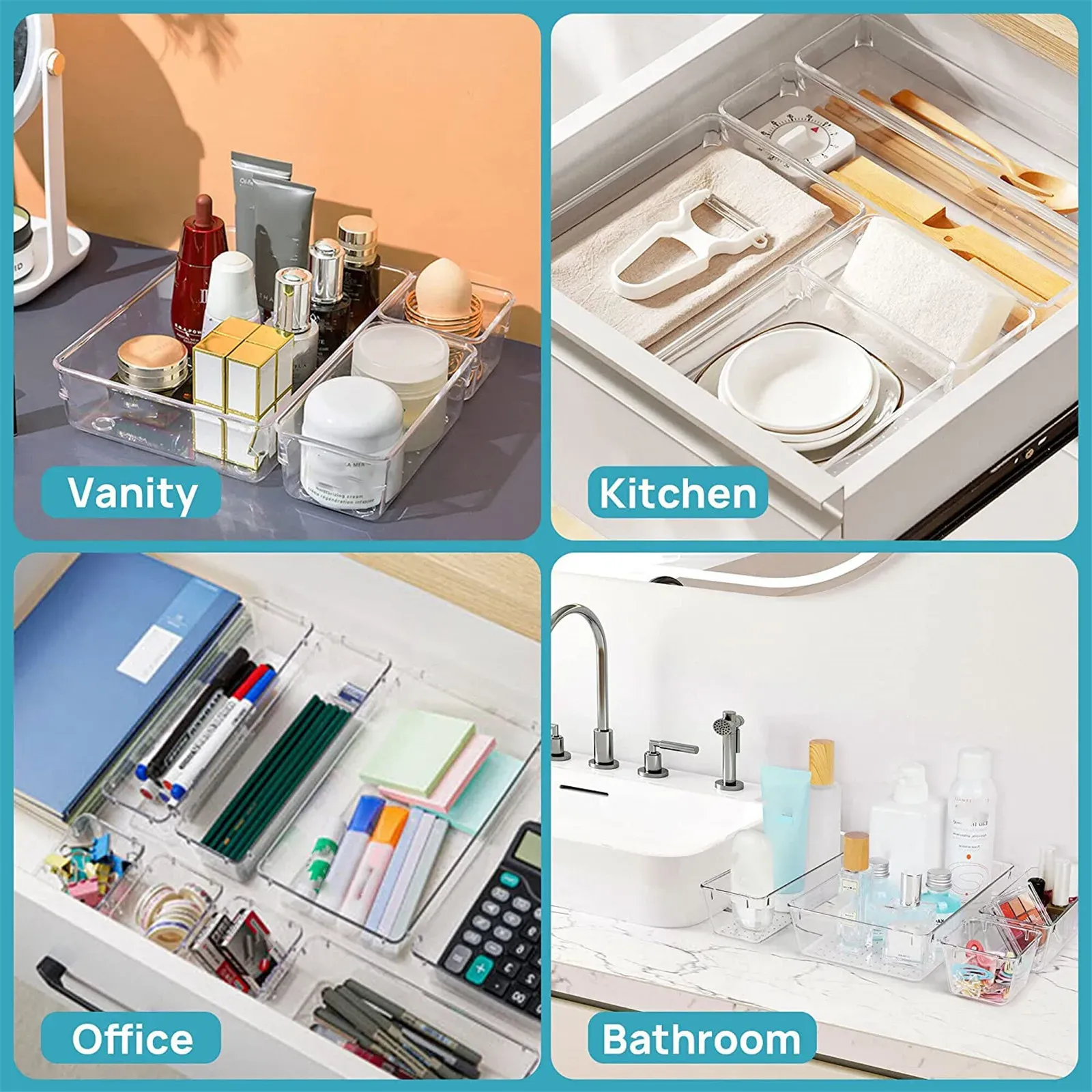 Plateaux transparents pour fournitures de bureau