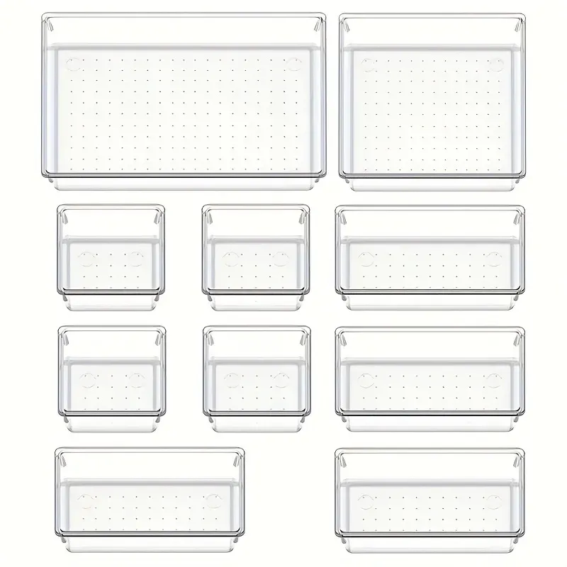 MELEvaluSet – Plateaux en plastique transparent, plateaux polyvalents, supports de synchronisation dans 4 tailles, pour un maquillage parfait et un rangement de cuisine, lot de 10 pièces 7