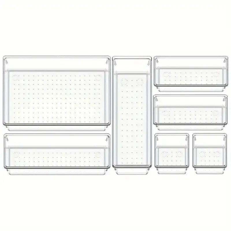 MELEvaluSet – Plateaux en plastique transparent, plateaux polyvalents, supports de synchronisation dans 4 tailles, pour un maquillage parfait et un rangement de cuisine, lot de 10 pièces 10