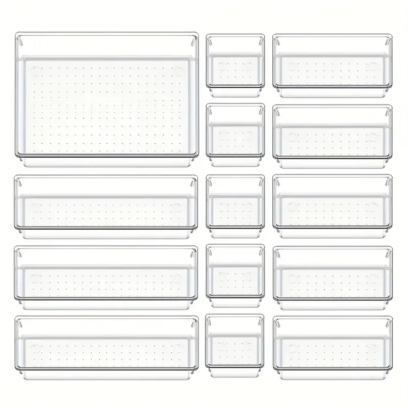 MELEvaluSet – Plateaux en plastique transparent, plateaux polyvalents, supports de synchronisation dans 4 tailles, pour un maquillage parfait et un rangement de cuisine, lot de 10 pièces 12
