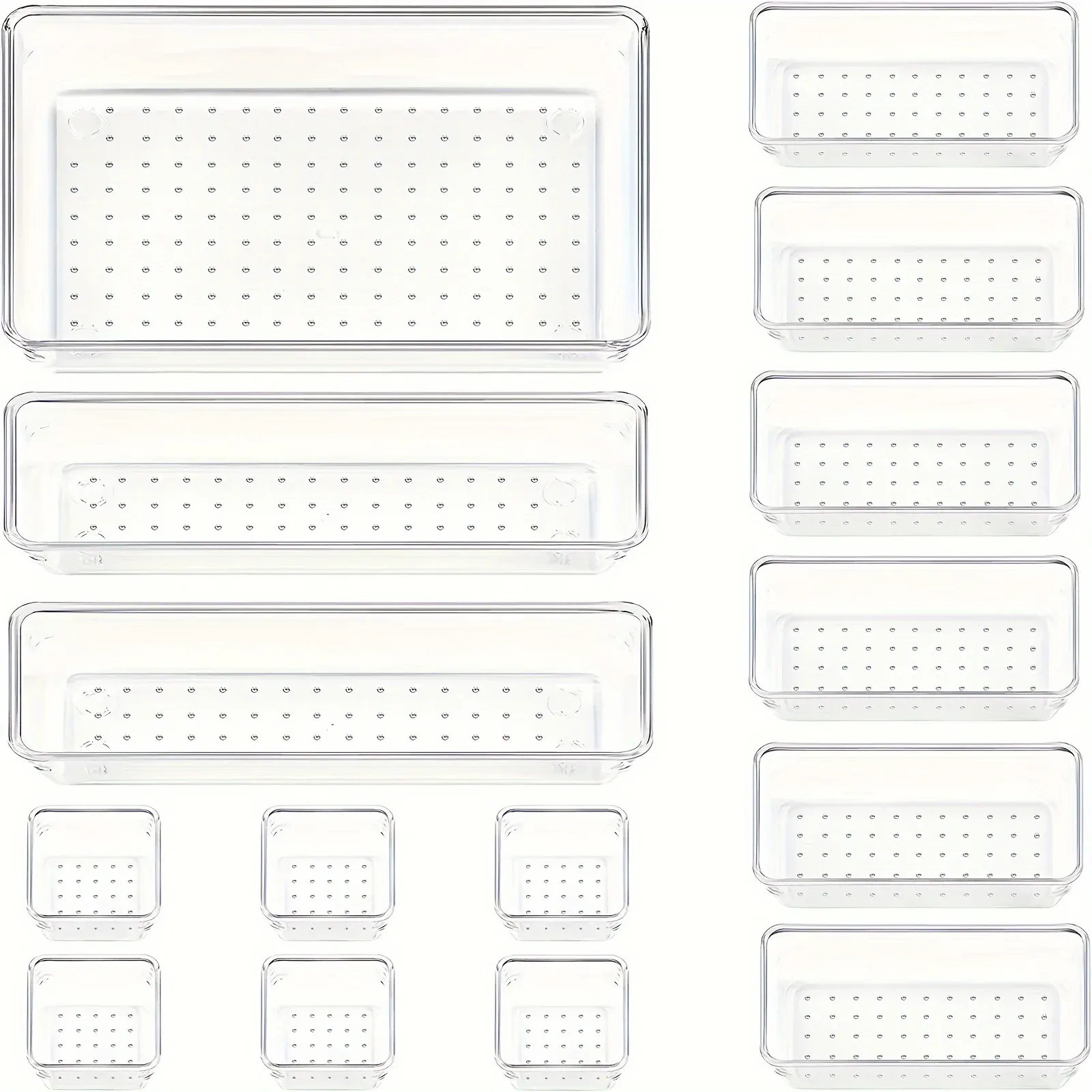MELEvaluSet – Plateaux en plastique transparent, plateaux polyvalents, supports de synchronisation dans 4 tailles, pour un maquillage parfait et un rangement de cuisine, lot de 10 pièces 11