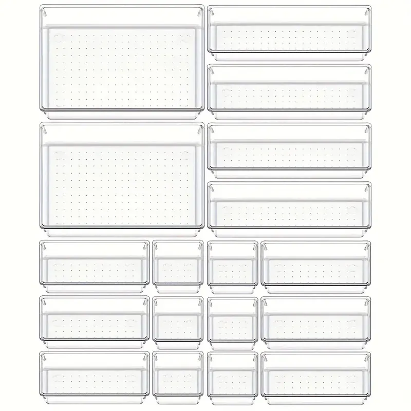 MELEvaluSet – Plateaux en plastique transparent, plateaux polyvalents, supports de synchronisation dans 4 tailles, pour un maquillage parfait et un rangement de cuisine, lot de 10 pièces 14
