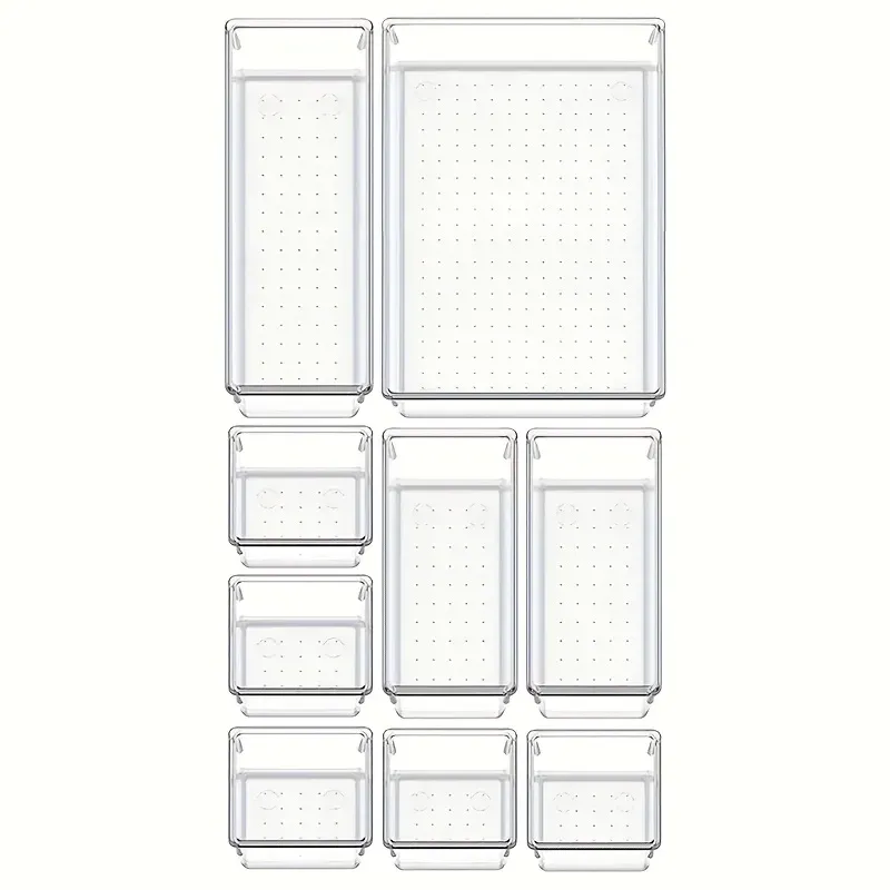 MELEvaluSet – Plateaux en plastique transparent, plateaux polyvalents, supports de synchronisation dans 4 tailles, pour un maquillage parfait et un rangement de cuisine, lot de 10 pièces 9