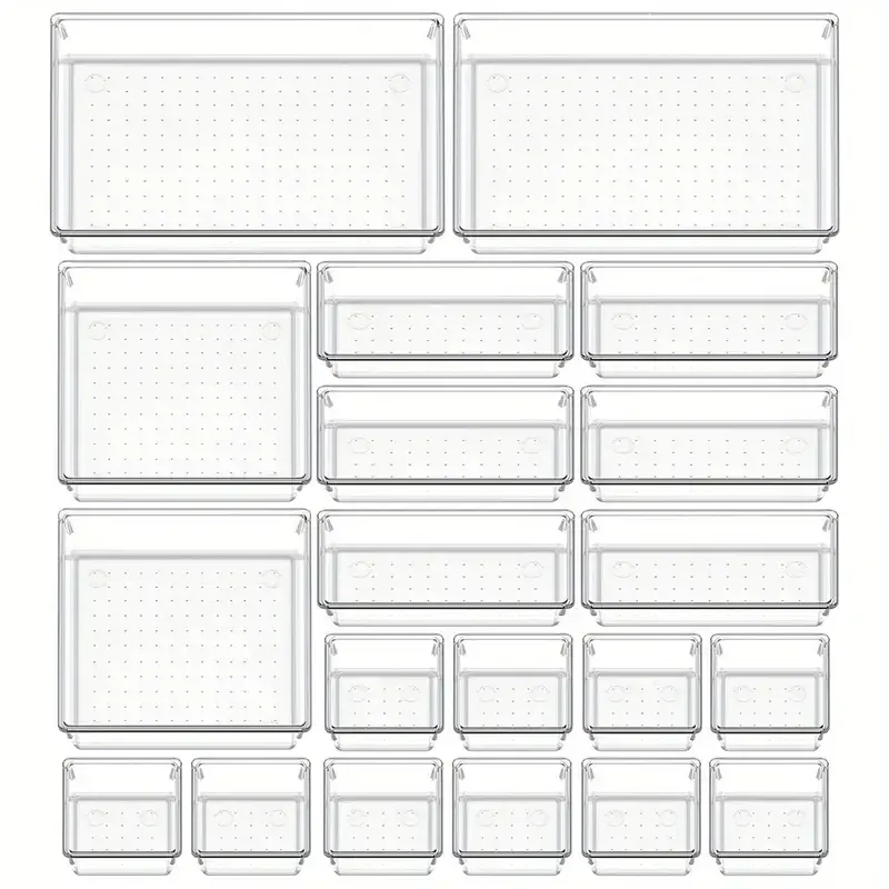 MELEvaluSet – Plateaux en plastique transparent, plateaux polyvalents, supports de synchronisation dans 4 tailles, pour un maquillage parfait et un rangement de cuisine, lot de 10 pièces 8