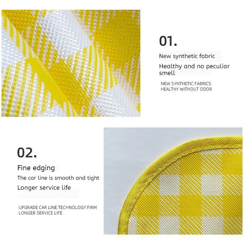 Tapis de pique-nique à carreaux jaunes, détail pratique
