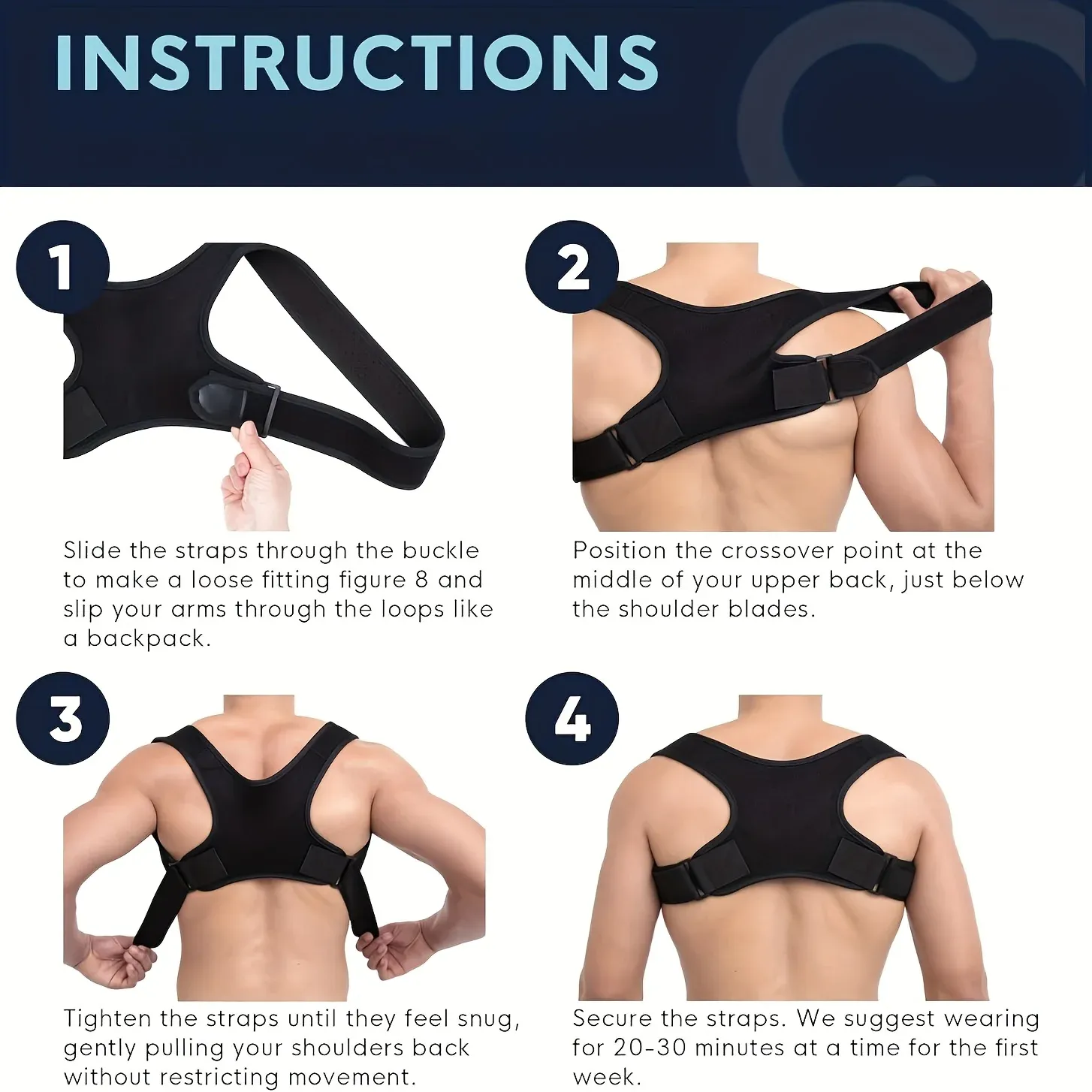 Correcteur de posture réglable à ceinture de soutien dorsal, respirant et antidérapant, pour une meilleure posture assise 4