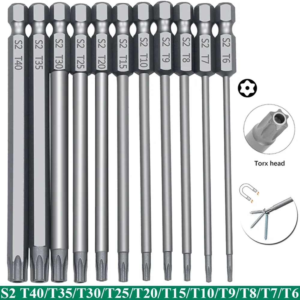 Jeu d'embouts Torx de sécurité 11 pièces en acier, tournevis magnétique, embouts T6 à T40, longueurs 50 mm et 100 mm