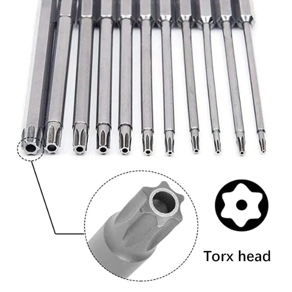 Jeu d'embouts Torx de sécurité 11 pièces en acier, tournevis magnétique, embouts T6 à T40, longueurs 50 mm et 100 mm 2