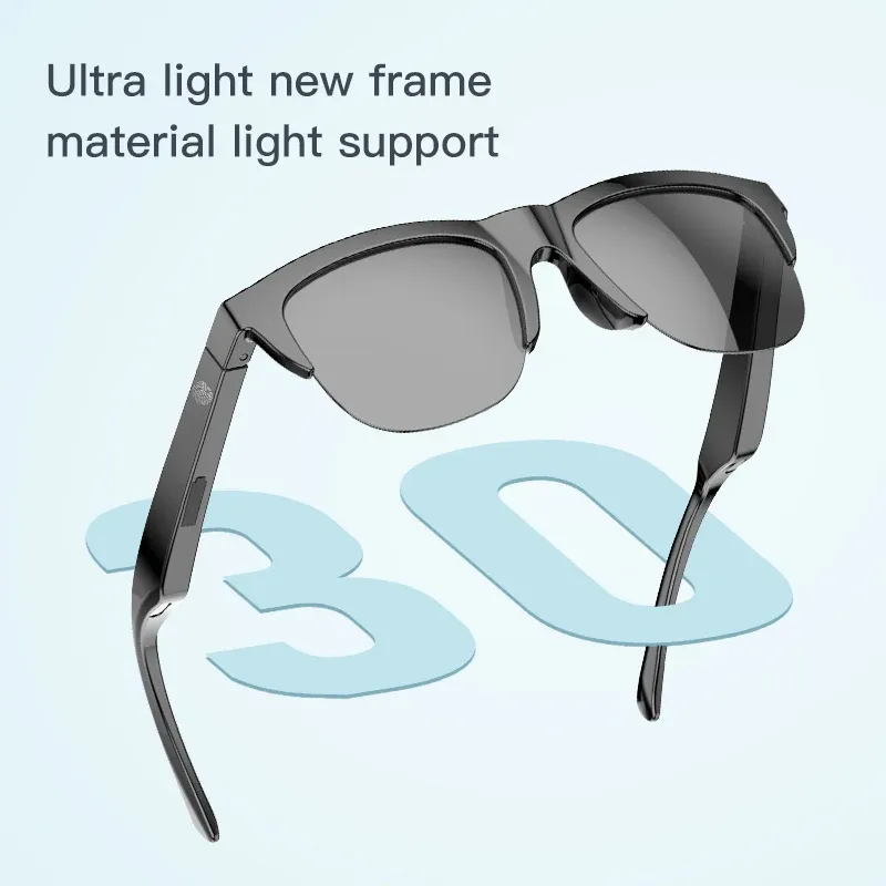 Lunettes de soleil intelligentes Bluetooth 5.3 avec casque audio pour sports de plein air, audio HiFi, commande tactile, protection UV, noires, mixte 3
