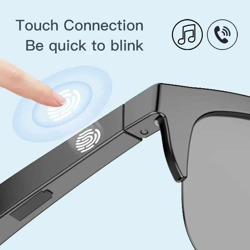 Lunettes de soleil intelligentes Bluetooth 5.3 avec casque audio pour sports de plein air, audio HiFi, commande tactile, protection UV, noires, mixte - Image 1