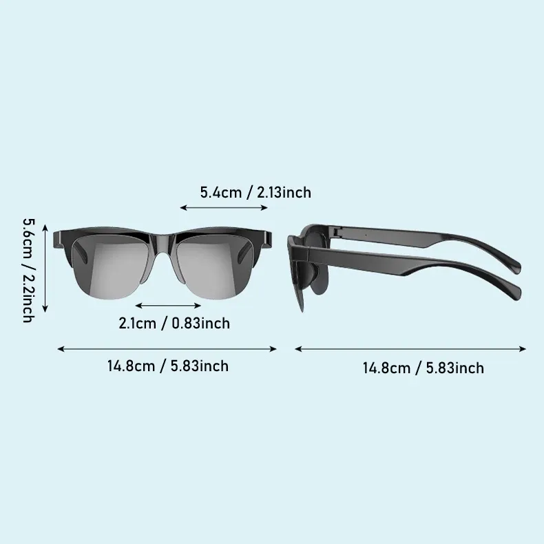 Lunettes de soleil intelligentes Bluetooth 5.3 avec casque audio pour sports de plein air, audio HiFi, commande tactile, protection UV, noires, mixte 6