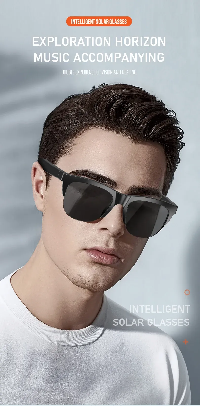 Lunettes de soleil intelligentes noires, vue d'ensemble