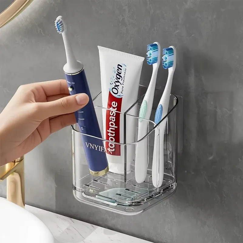 Support mural sans perforation pour brosses à dents et dentifrice, grande capacité