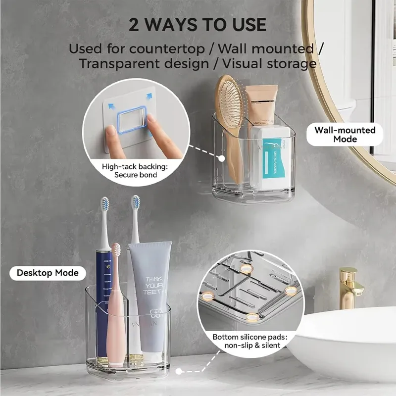 Support mural sans perforation pour brosses à dents et dentifrice, grande capacité 2
