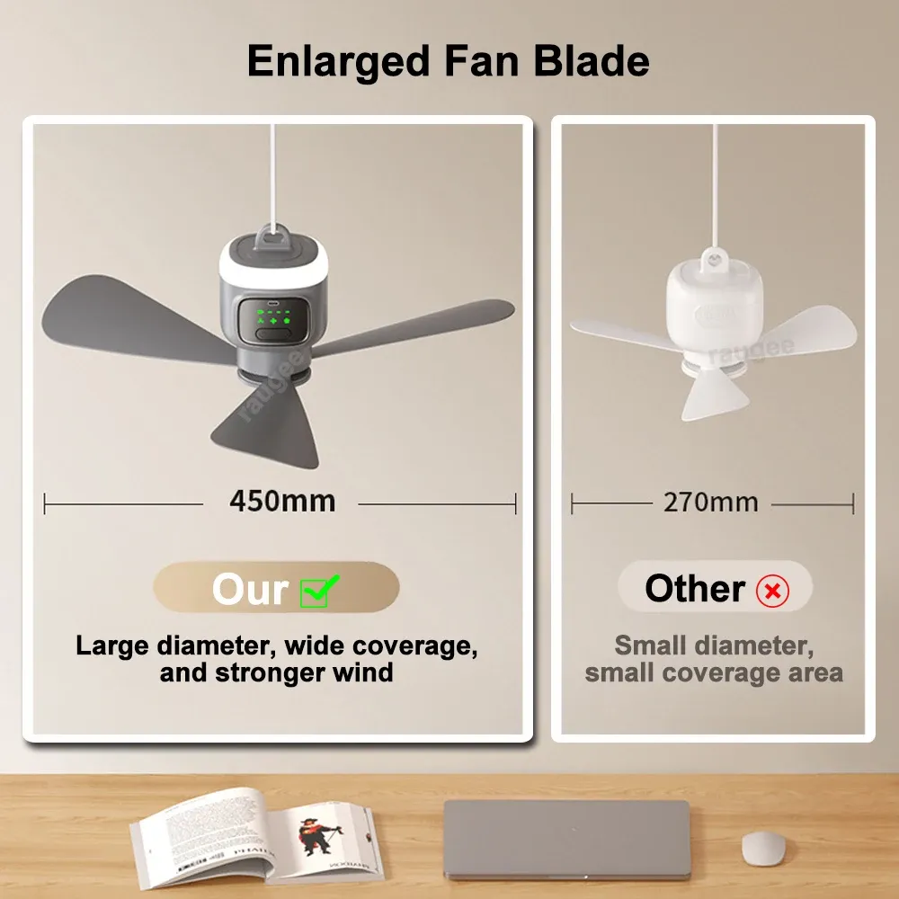 Ventilateur de camping portable rechargeable 12000mAh avec télécommande et lumière LED pour tente en plein air 2