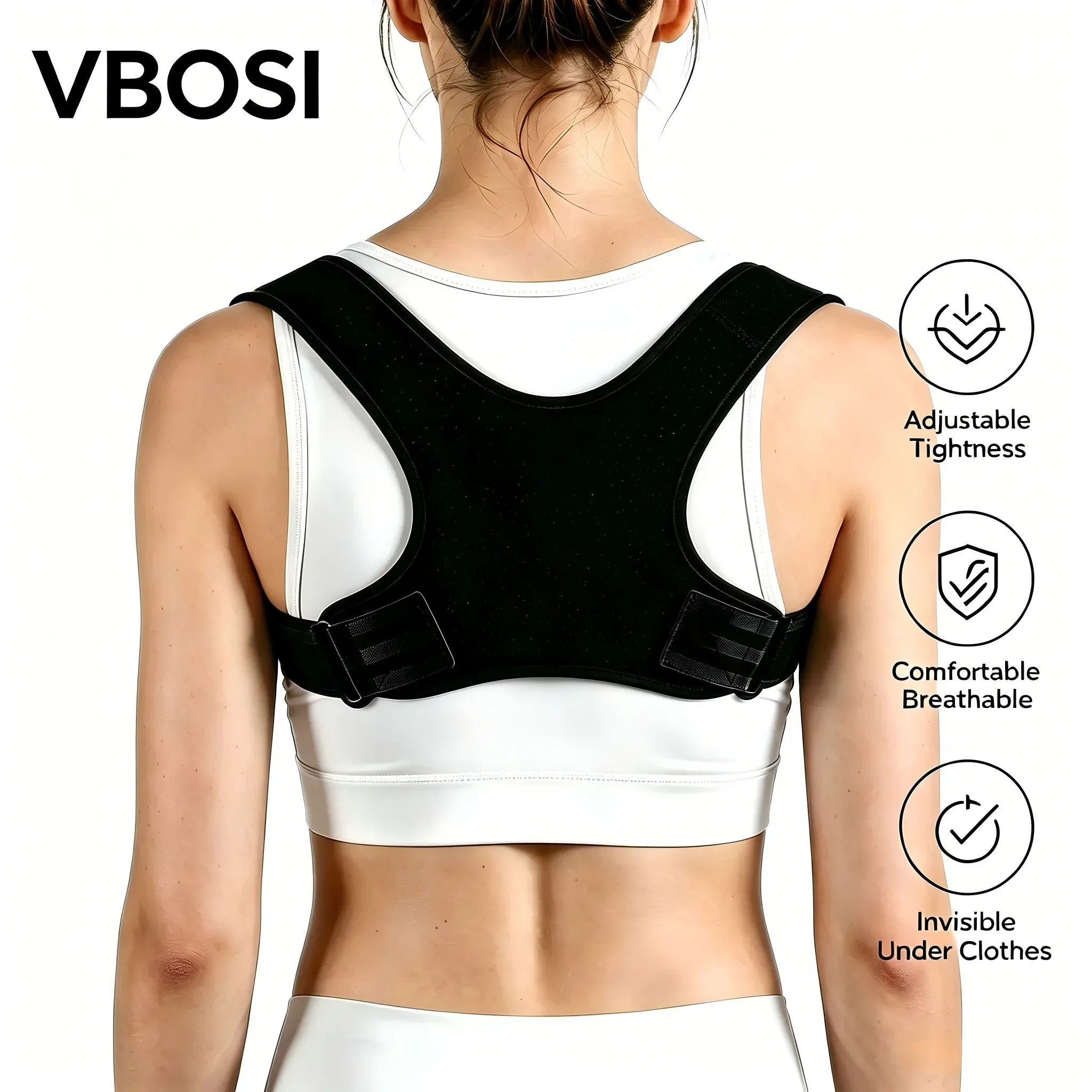 Correcteur de posture invisible VBOSI unisexe, réglable et respirant, soutien du dos et des épaules pour corriger la cyphose
