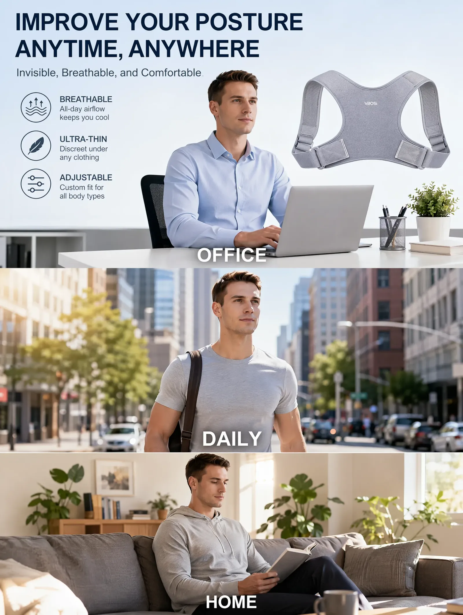 Correcteur de posture VBOSI porté par une femme