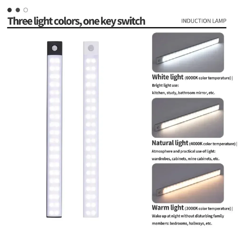 Veilleuse LED ultra fine à capteur de mouvement, sans fil et rechargeable par USB, pour armoire de cuisine et garde-robe 4