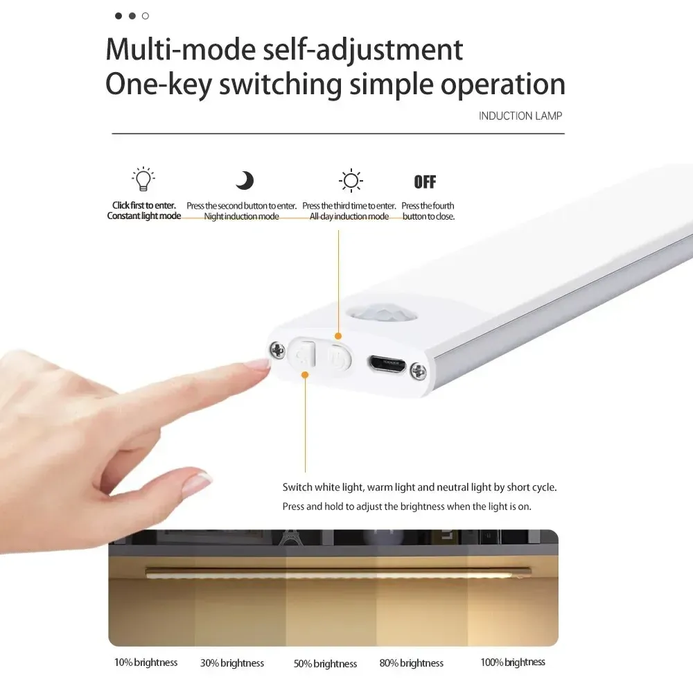 Veilleuse LED ultra fine à capteur de mouvement, sans fil et rechargeable par USB, pour armoire de cuisine et garde-robe 5