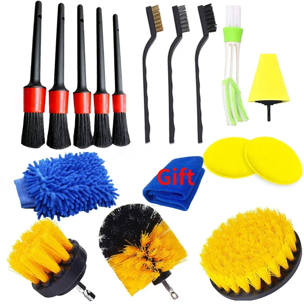 PWS Kit de brosses de détailing automobile avec brosse électrique pour perceuse 7
